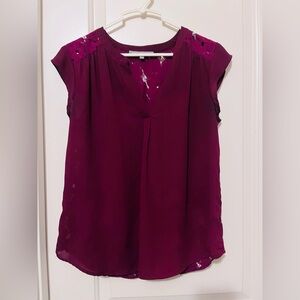 Daniel Rainn Deep Burgundy Blouse with Lace Accents